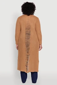 Womens Plus Distressed Long Sleeve Open Front Cardigan,