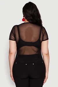 Womens Plus Size Lip Graphic Crew Neck Mesh Top, Multi, Size 1X