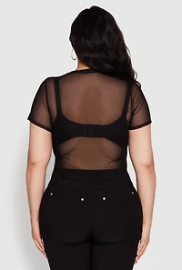 Womens Plus Size Sheer Mesh Illusion Body Print Graphic Top, Multi, Size 2X