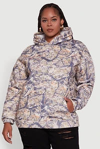 Womens Plus Size Hunter Camo Print Hoodie with Kangaroo Pocket, Multi, Size 1X
