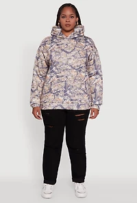 Womens Plus Size Hunter Camo Print Hoodie with Kangaroo Pocket, Multi, Size 1X
