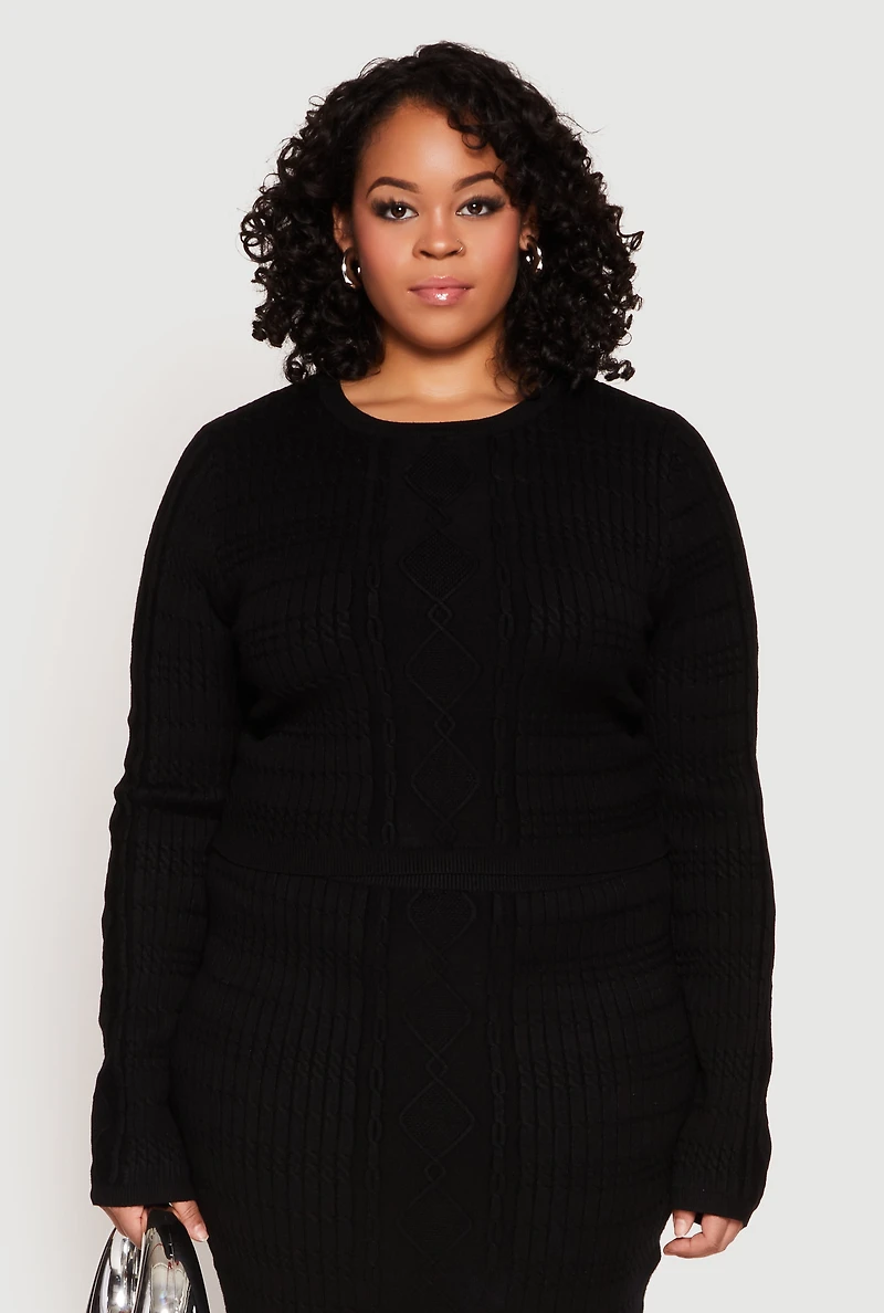 Plus Daisy Cable Knit Crew Neck Sweater