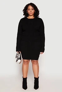 Womens Plus Size Daisy Cable Knit Crew Neck Sweater, Black, Size 1X