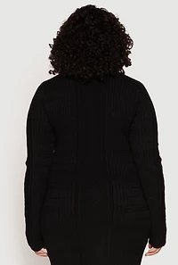 Womens Plus Size Daisy Cable Knit Crew Neck Sweater, Black, Size 1X