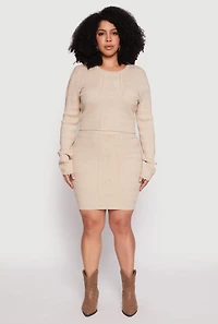Womens Plus Size Daisy Cable Knit Crew Neck Sweater, Beige, Size 3X