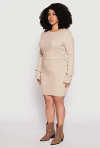 Womens Plus Size Daisy Cable Knit Crew Neck Sweater, Beige, Size 3X