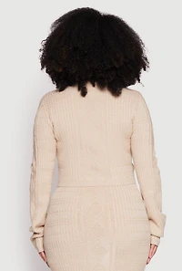 Womens Plus Size Daisy Cable Knit Crew Neck Sweater, Beige, Size 3X