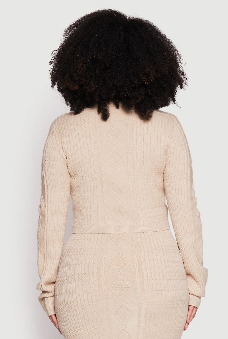Womens Plus Daisy Cable Knit Crew Neck Sweater,