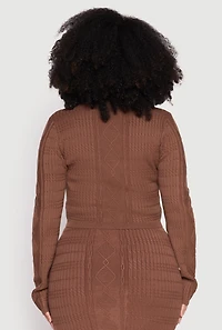 Womens Plus Daisy Cable Knit Crew Neck Sweater, Brown,