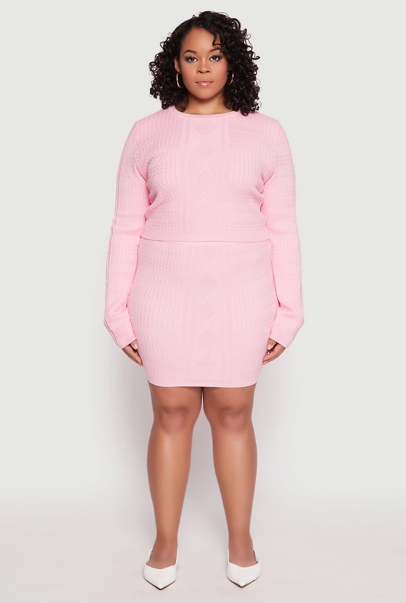 Plus Daisy Cable Knit Pencil Skirt