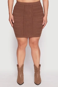 Womens Plus Size Daisy Cable Knit Pencil Skirt, Brown, Size 2X