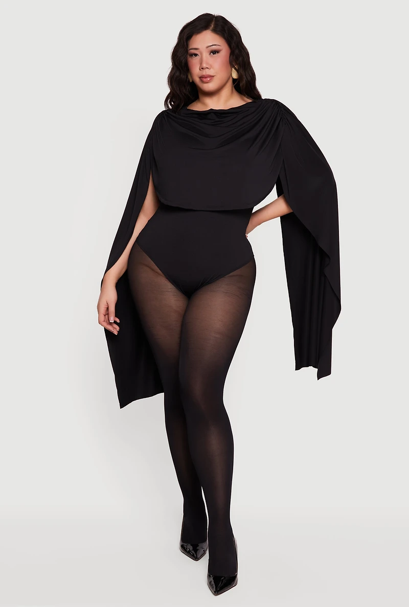 Plus Ruched Draped Cape Bodysuit