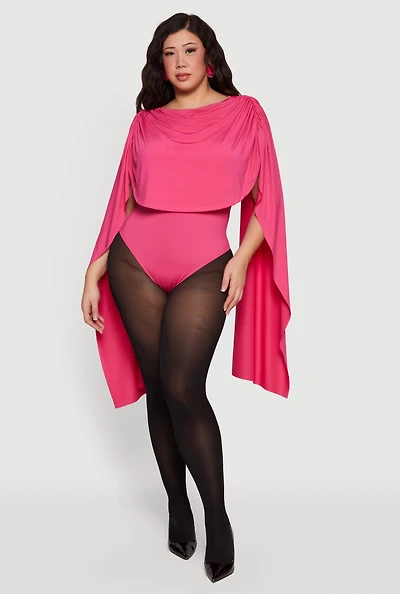 Plus Ruched Draped Cape Bodysuit
