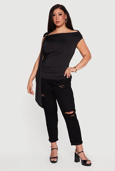 Plus Metallic Detail Side Ruched Blouse