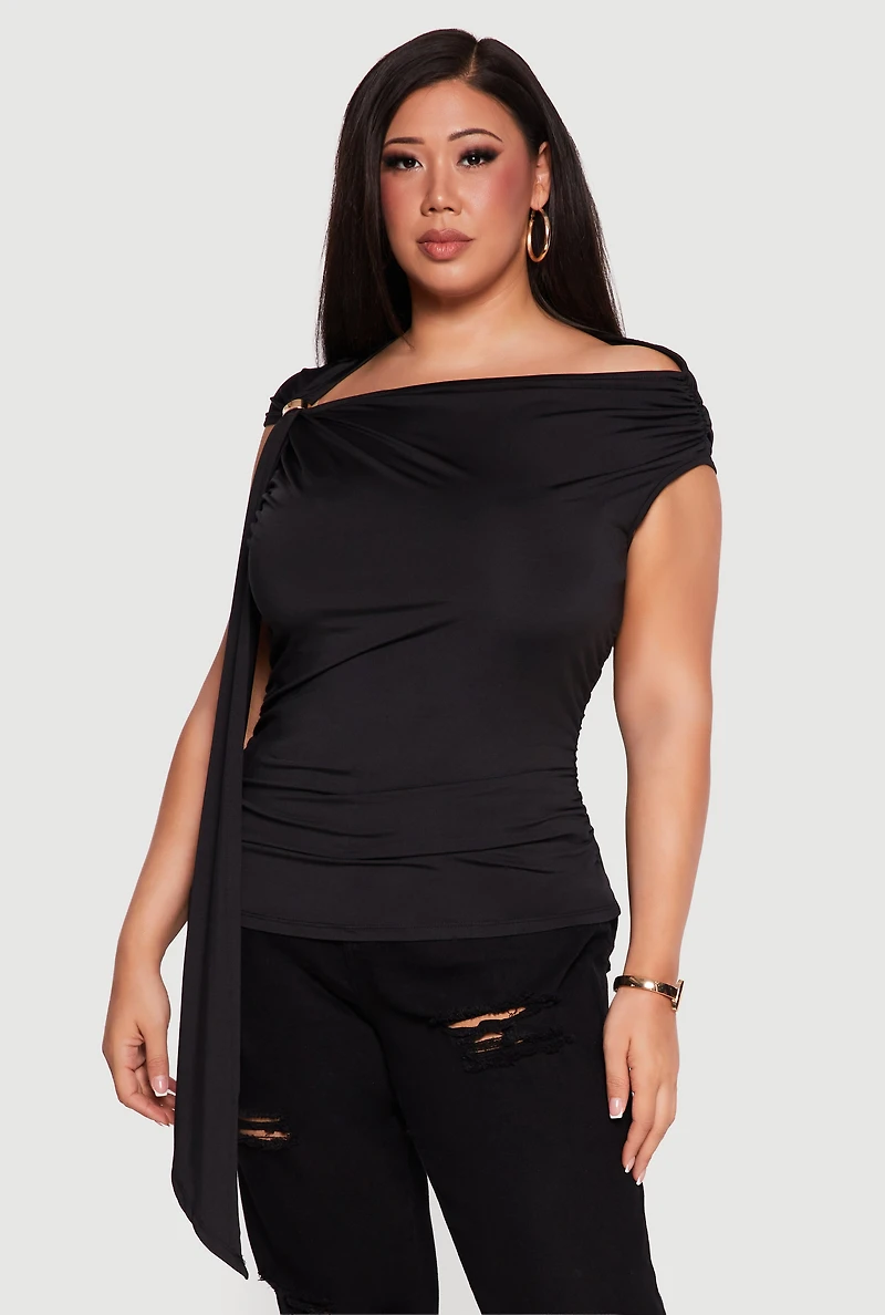 Plus Metallic Detail Side Ruched Blouse