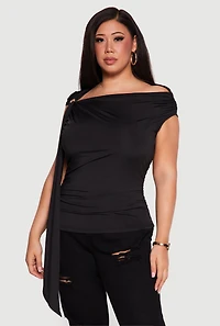 Plus Metallic Detail Side Ruched Blouse