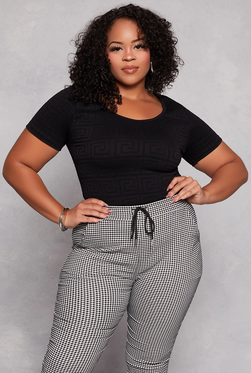 Plus Seamless Greek Key Scoop Neck Top