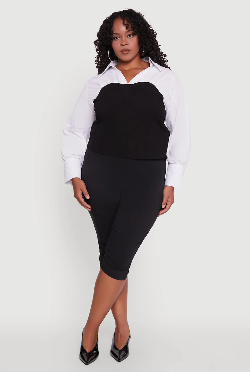 Plus Ponte Color Block Ruched Blouse