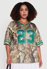 Womens Plus Tree Camo 23 Graphic Football Jersey,