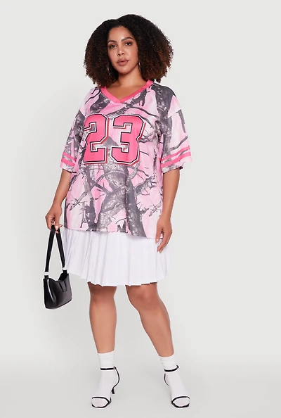 Womens Plus Size Tree Camo 23 Graphic Football Jersey, Pink, Size 1X