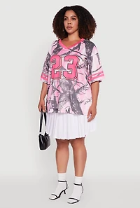 Womens Plus Size Tree Camo 23 Graphic Football Jersey, Pink, Size 1X