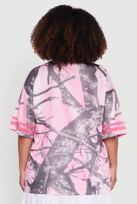 Womens Plus Size Tree Camo 23 Graphic Football Jersey, Pink, Size 1X