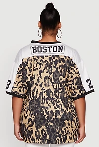 Womens Plus Size Leopard Print Graphic Football Jersey, Multi, Size 2X