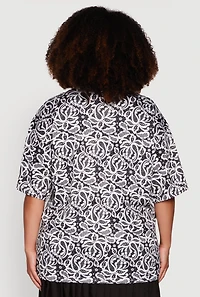 Womens Plus V-Neck Patterned 99 Graphic Print Jersey, Multi,