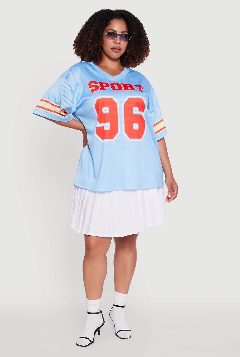 Womens Plus Sport 96 Graphic Football Jersey, Blue,