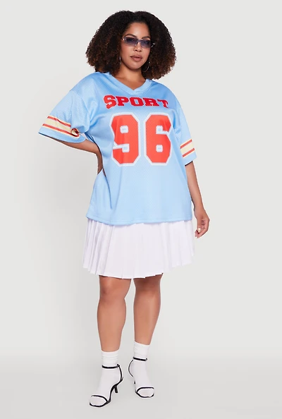 Womens Plus Sport 96 Graphic Football Jersey, Blue,