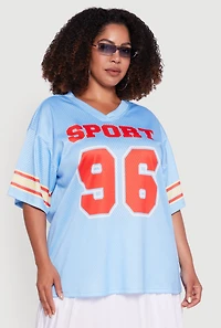 Womens Plus Sport 96 Graphic Football Jersey, Blue,