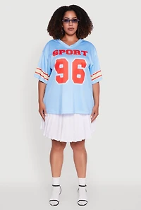 Womens Plus Sport 96 Graphic Football Jersey, Blue,