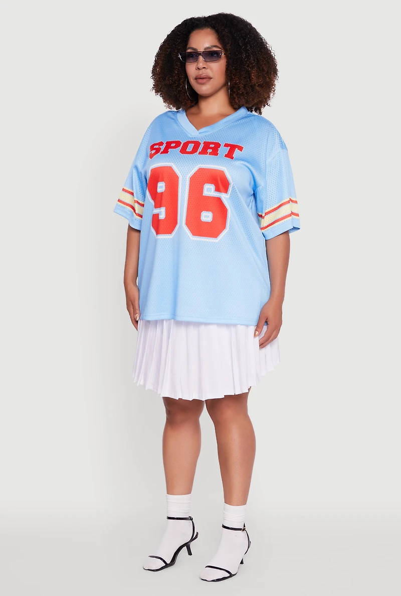 Womens Plus Sport 96 Graphic Football Jersey, Blue,