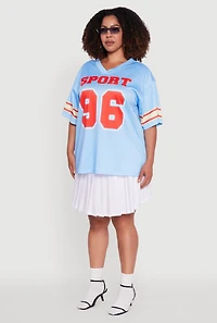 Womens Plus Sport 96 Graphic Football Jersey, Blue,