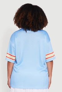 Womens Plus Sport 96 Graphic Football Jersey, Blue,