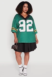 Womens Plus Size Lace Trim 92 Graphic Football Jersey, Green, Size 3X