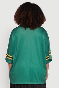Womens Plus Size Lace Trim 92 Graphic Football Jersey, Green, Size 1X