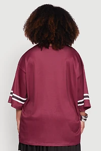 Womens Plus Size Lace Trim 92 Graphic Football Jersey, Burgundy, Size 1X