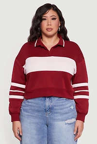 Plus Color Blocked Crop Polo Sweatshirt