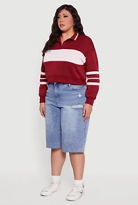 Plus Color Blocked Crop Polo Sweatshirt