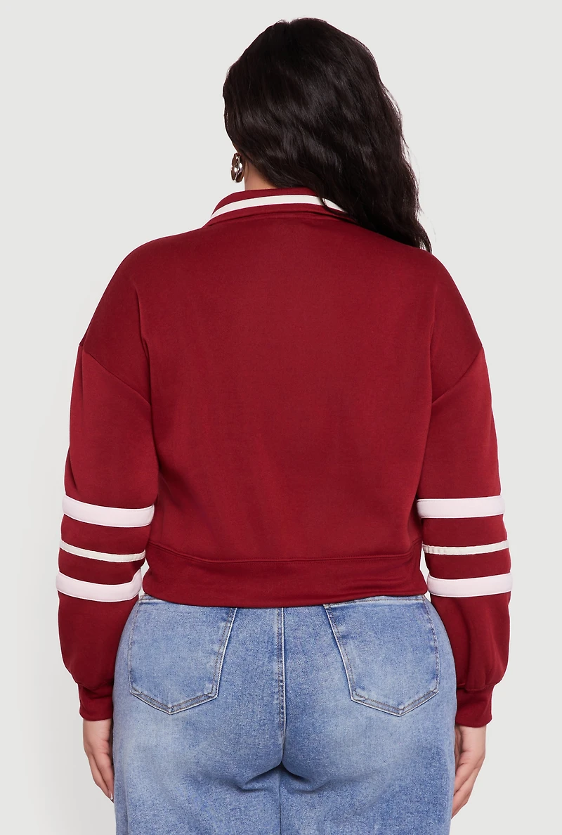 Plus Color Blocked Crop Polo Sweatshirt