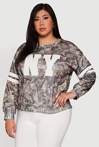 Womens Plus Size Almost Famous Camo Graphic Pullover Sweatshirt, Brown, Size 1X