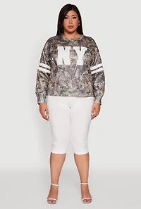 Womens Plus Size Almost Famous Camo Graphic Pullover Sweatshirt, Brown, Size 1X