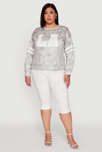 Womens Plus Size Almost Famous Camo Graphic Pullover Sweatshirt, Green, Size 1X