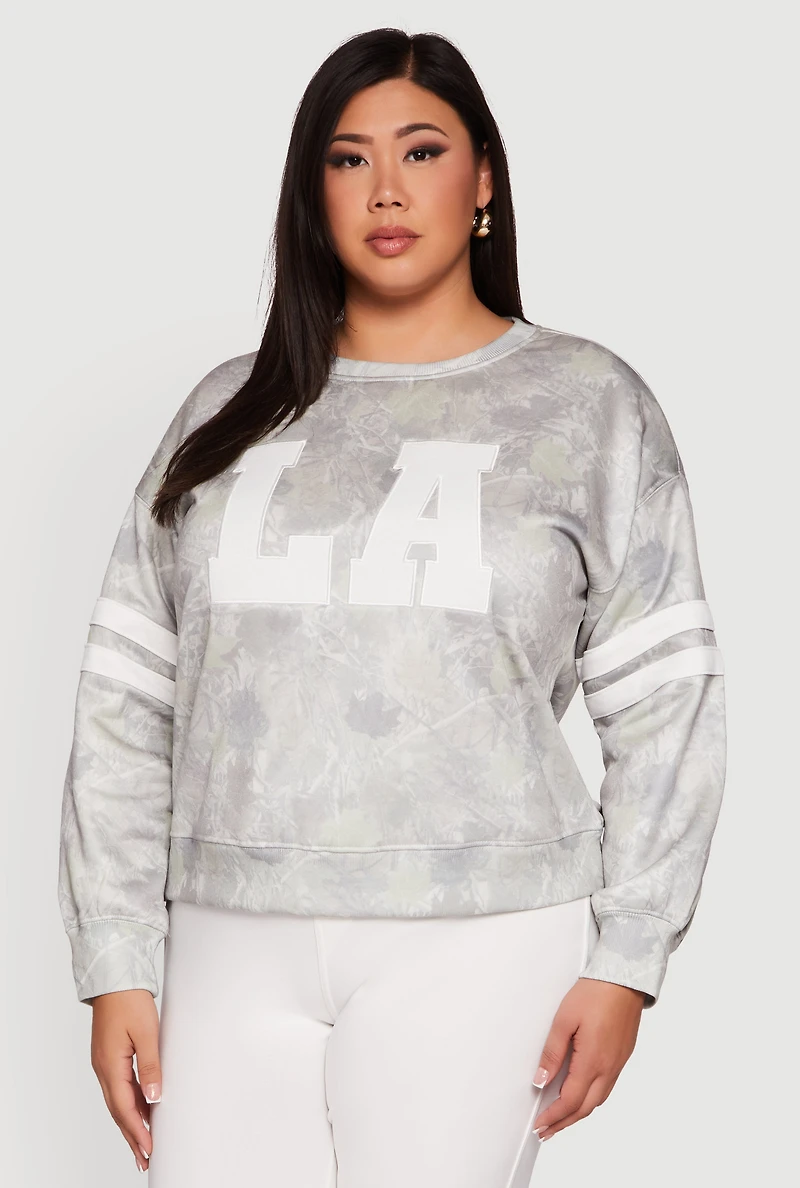 Womens Plus Size Almost Famous Camo Graphic Pullover Sweatshirt, Green, Size 2X