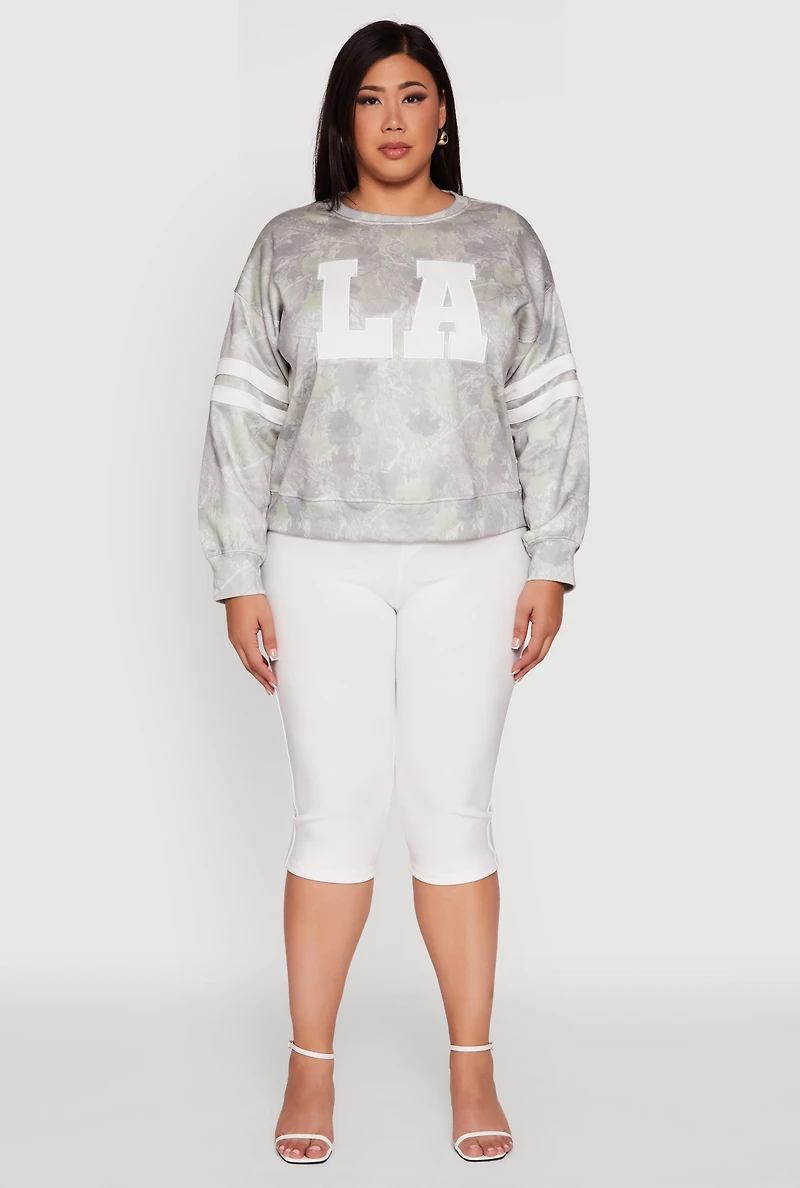 Womens Plus Size Almost Famous Camo Graphic Pullover Sweatshirt, Green, Size 2X