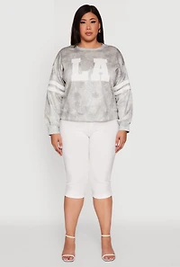 Womens Plus Size Almost Famous Camo Graphic Pullover Sweatshirt, Green, Size 2X