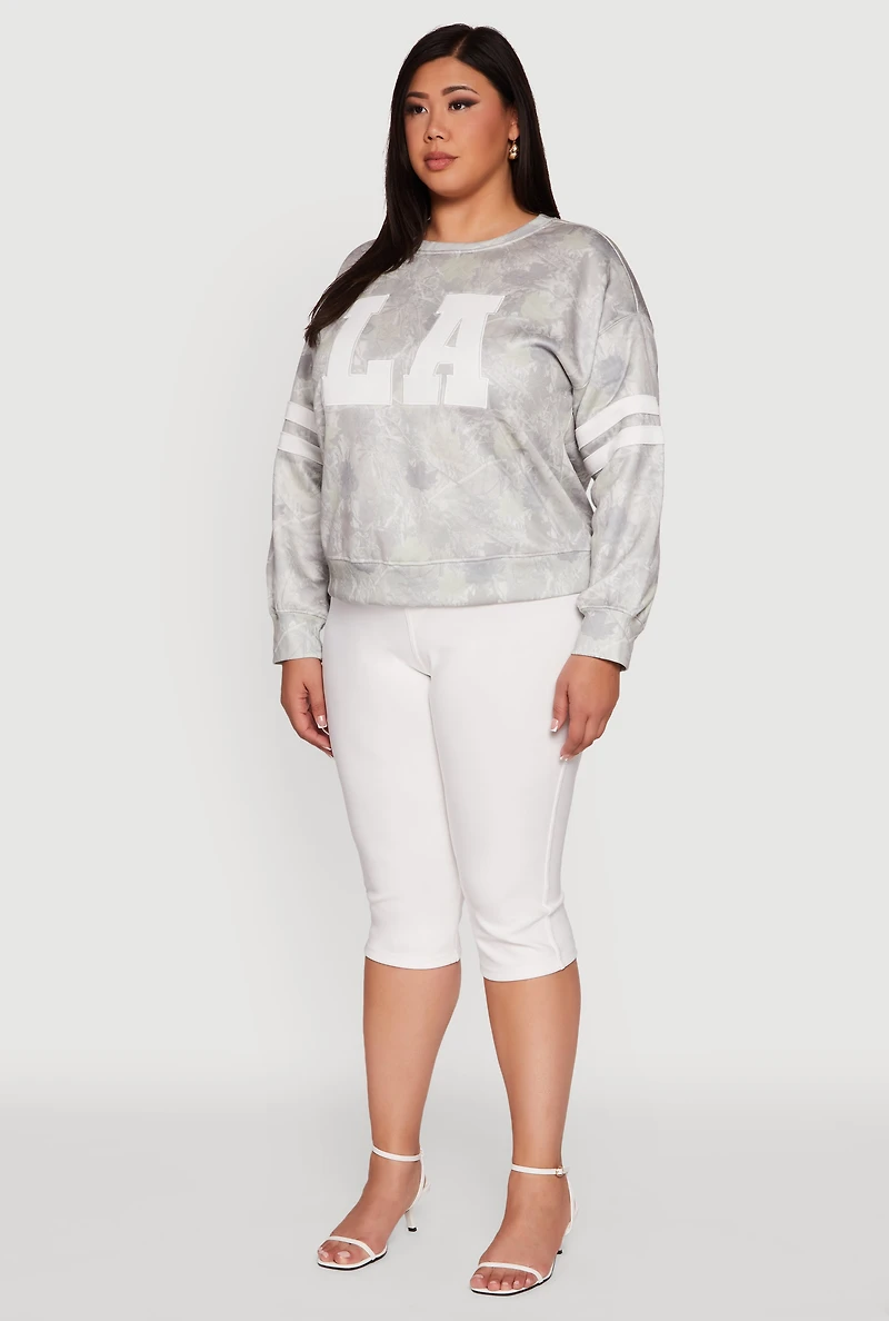 Womens Plus Size Almost Famous Camo Graphic Pullover Sweatshirt, Green, Size 2X