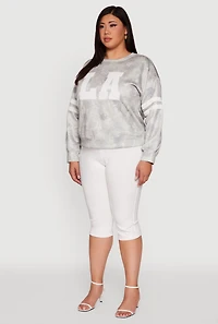 Womens Plus Size Almost Famous Camo Graphic Pullover Sweatshirt, Green, Size 2X