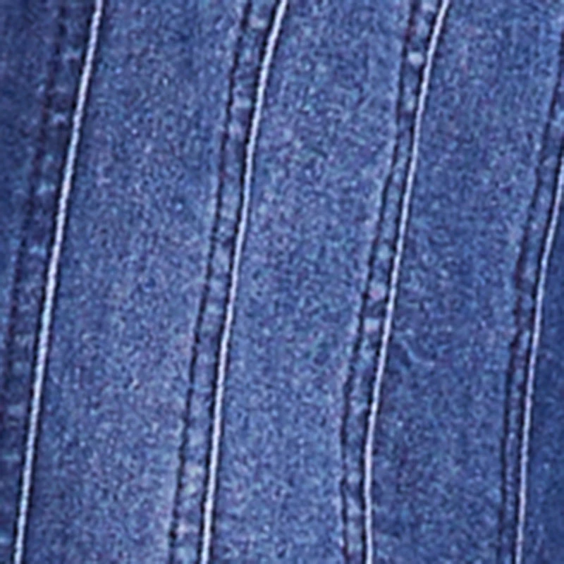 Plus Denim Corset Detail Button Down Long Sleeve Blouse